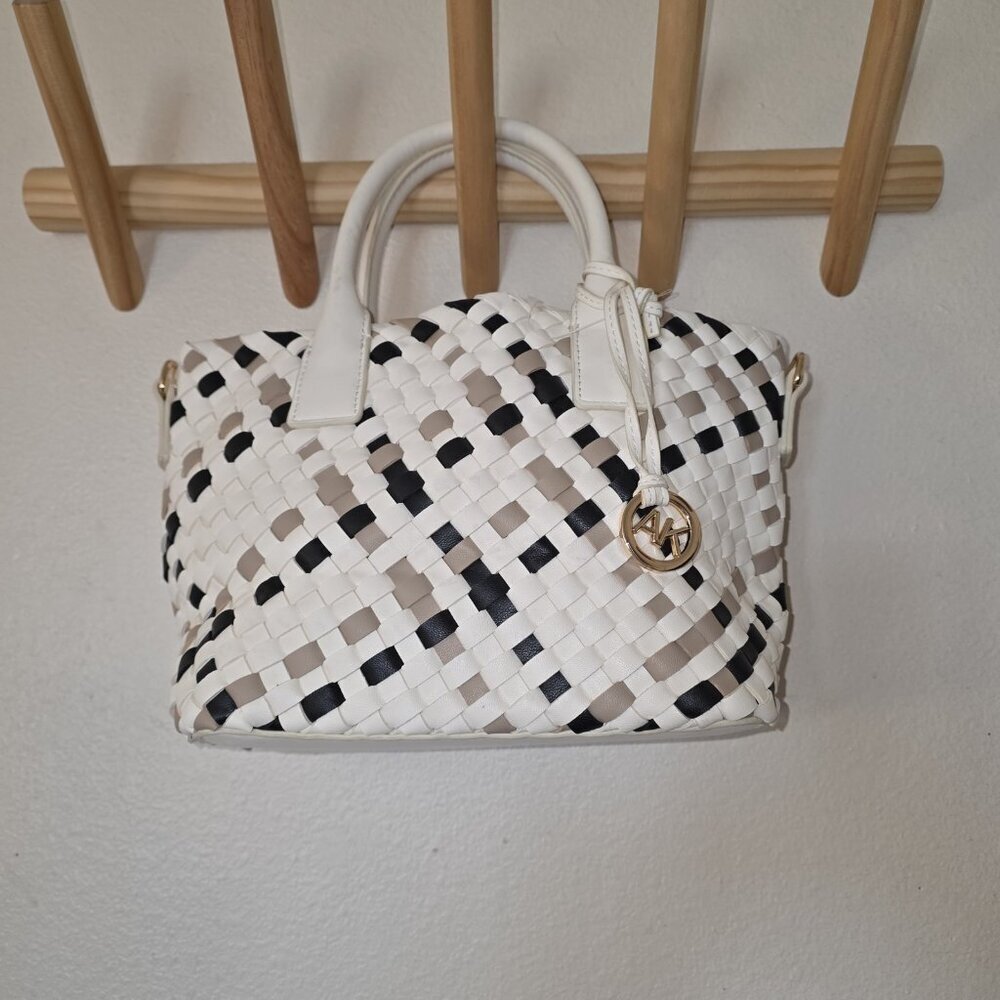 Satchel Tote Cream Black Neutral Top Handle Bag - Picture 12 of 16